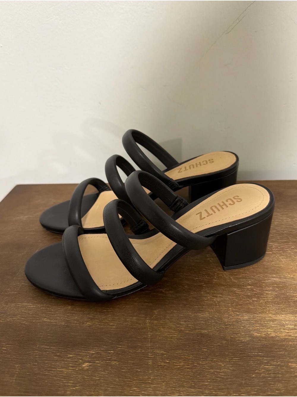 SCHUTZ Black Multi-Strap Block Heel Sandals